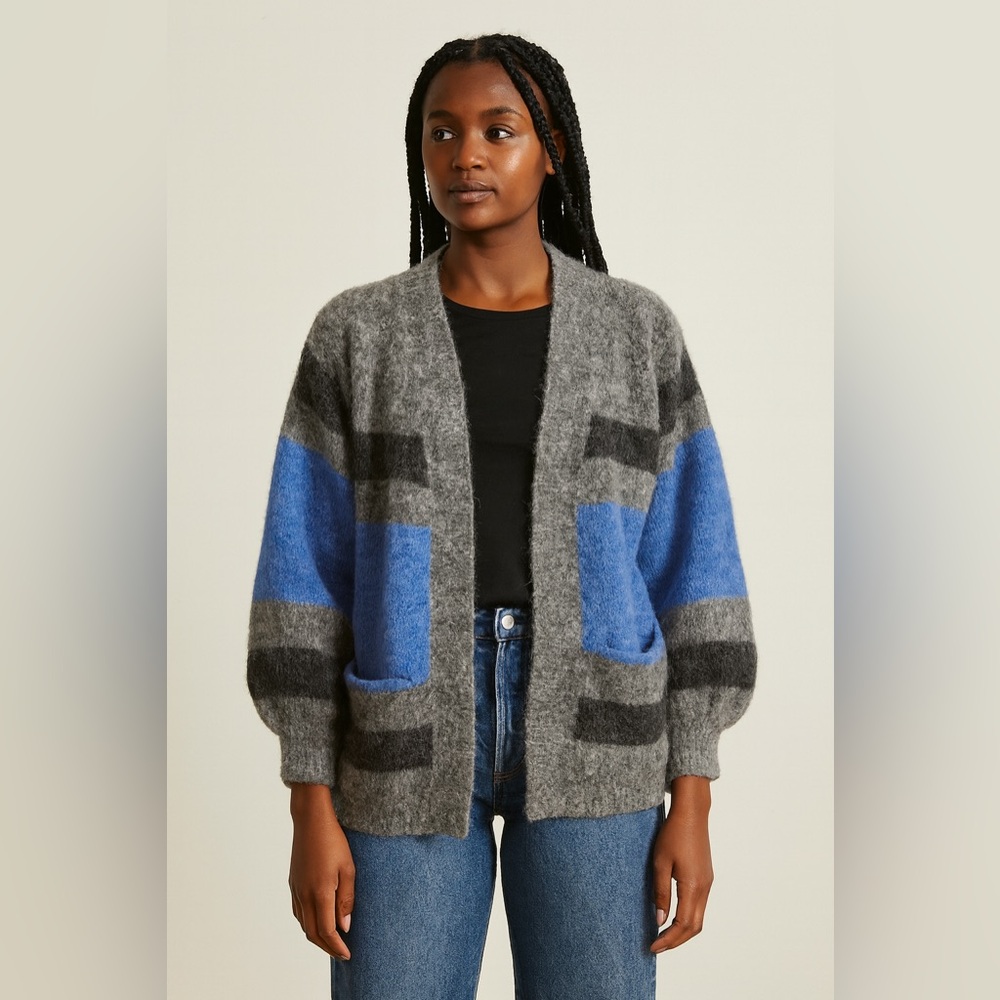 Women’s Democracy Gray and Blue Cardigan Sweater Size Small